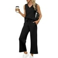 thumbnail image 2 of Sweatsuits Women 2 Piece Outfit Fall Lounge Sweat Sets With Stylish V-Neck Tops and Wide Leg Pants Track Fashion Suits, 2 of 6