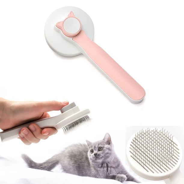 1 cepillo rosa para perros/gatos, autolimpiante, para eliminar el pelo suelto de gatos y perros con pelo largo o corto. Elimina eficazmente el pelo suelto, la capa interna y los enredos.
