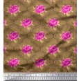 thumbnail image 1 of Soimoi Tissu Crêpe polyester Design Quatrefoil, Feuilles & Roses Imprimés Floraux au Mètre 52 Pouces de Large, 1 of 3