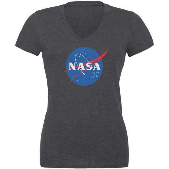 NASA Logo Juniors V-Neck T Shirt Dark Heather SM