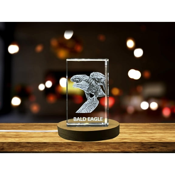 Unique 3D Engraved Crystal with Bald Eagle Design - Perfect Gift for Bird Lovers