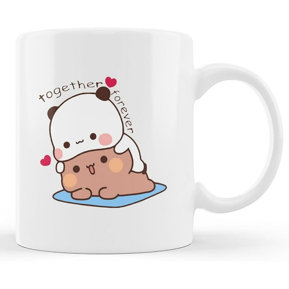 Bu Du Coffee Mug - Cute Bear Cup, Panda Love Couple Bears Novelty White Ceramic Tea Cup, Gifts for Couples Lover, Him Her - 11 Oz