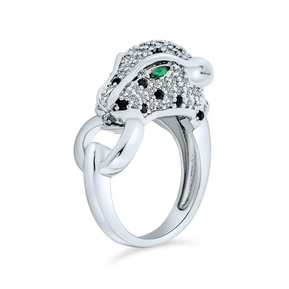 Bling Jewelry Womens Green Eye Cubic Zirconia Cocktail Statement Ring Silver-Plated Panther Design