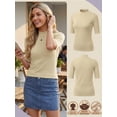 thumbnail image 3 of PINKSIR Tshirts for Women Mock Neck Short Sleeve Casual and Turtleneck for Summer Oatmeal L, 3 of 8