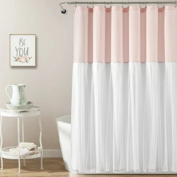 Lush Decor Tulle Skirt Colorblock Shower Curtain, 72" x 72", Blush/White