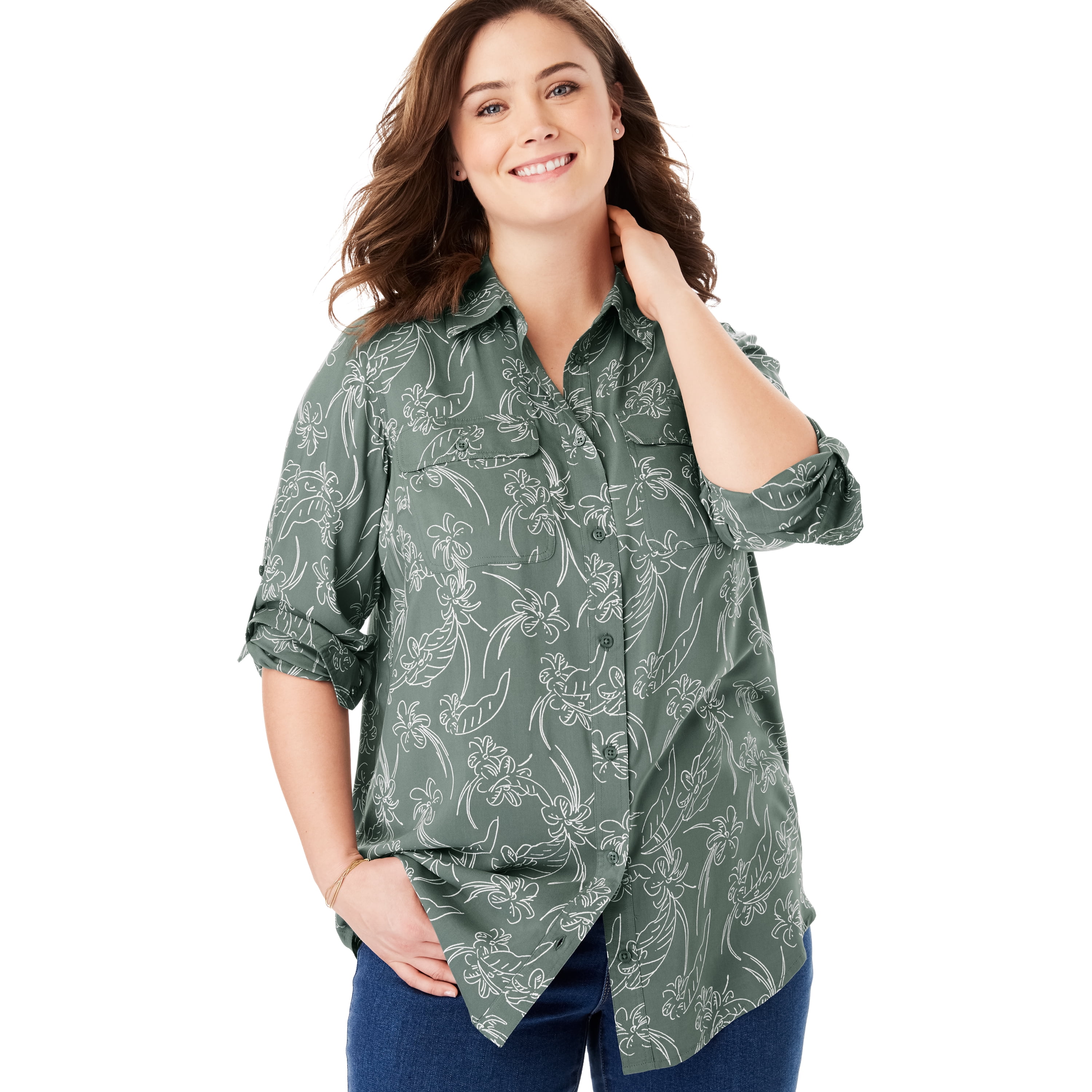 Woman Within Woman Within Plus Size Utility Button Down Shirt Blouse