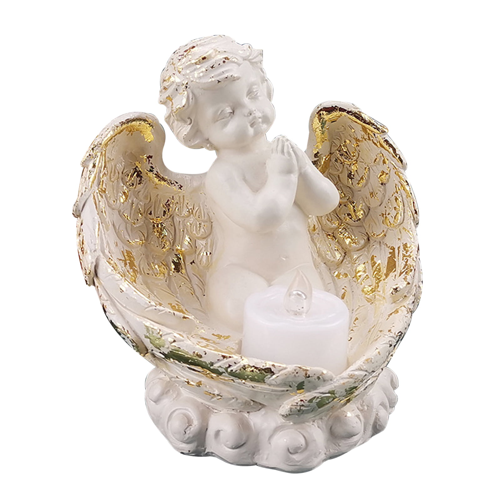 9" Praying Angel Wings Figurine Sculpture Statue Prayer Candle Holder 4/8H Timer 