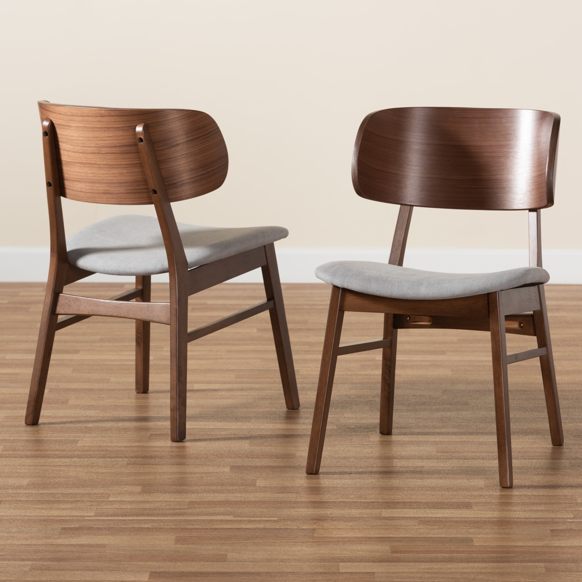 Baxton Studio Alston Dining Chair, Set of 2, Grey/Walnut Brown