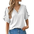 thumbnail image 2 of White Womens Tops 2025 Summer Simple Solid Color Short Sleeved Ruffled V Neck Blouse Blouse Shirts for Women, 2 of 6