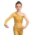 thumbnail image 6 of iiniim Girls Sparkle Sequins Ballet Dance Crop Tops Mesh Sleeve One Shoulder T-Shirt Jazz Hip Hop Dancewear Gold 16, 6 of 7