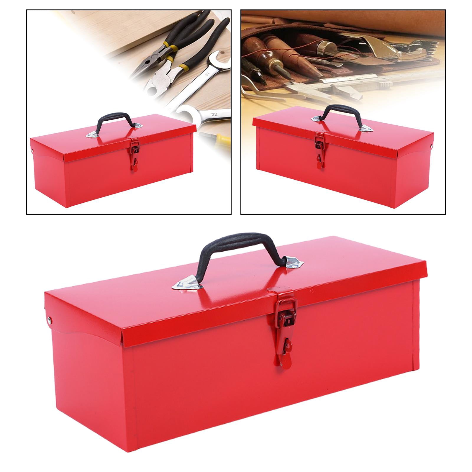 simhoa Hand Tool Case Iron Tool Box Latch Closure Ergonomic Handle Easy Access Tool Chest Multifunction Empty Tool Box for Workshops