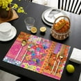 thumbnail image 4 of Bright Pioneer Flower Patchwork Summer Placemats Table Placemats Set Of 4-Linen Kitchen Washable Placemats Table Mats 11.8"x17.7" Non-Slip Heat Resistant, 4 of 6