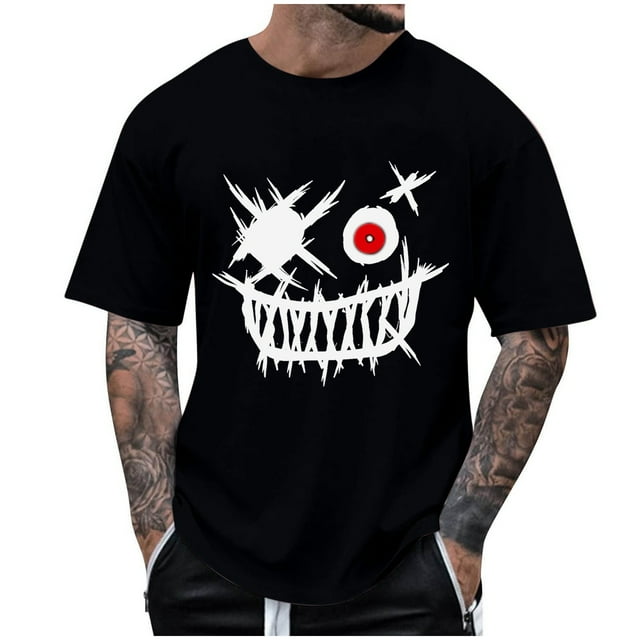 T-Shirts à Col Rond pour Hommes Séchage Rapide Imprimé Polyester, Coupe 3D Col Rond Haut Athlétique pour Gym, Course, Cyclisme & Décontracté