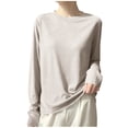 thumbnail image 3 of Womens Long Sleeve Tops Zaewscy Women's Fashion Thin Solid Color Round Neck Long Sleeve Pullover Sweater Bottoming Coat Clear M, 3 of 7