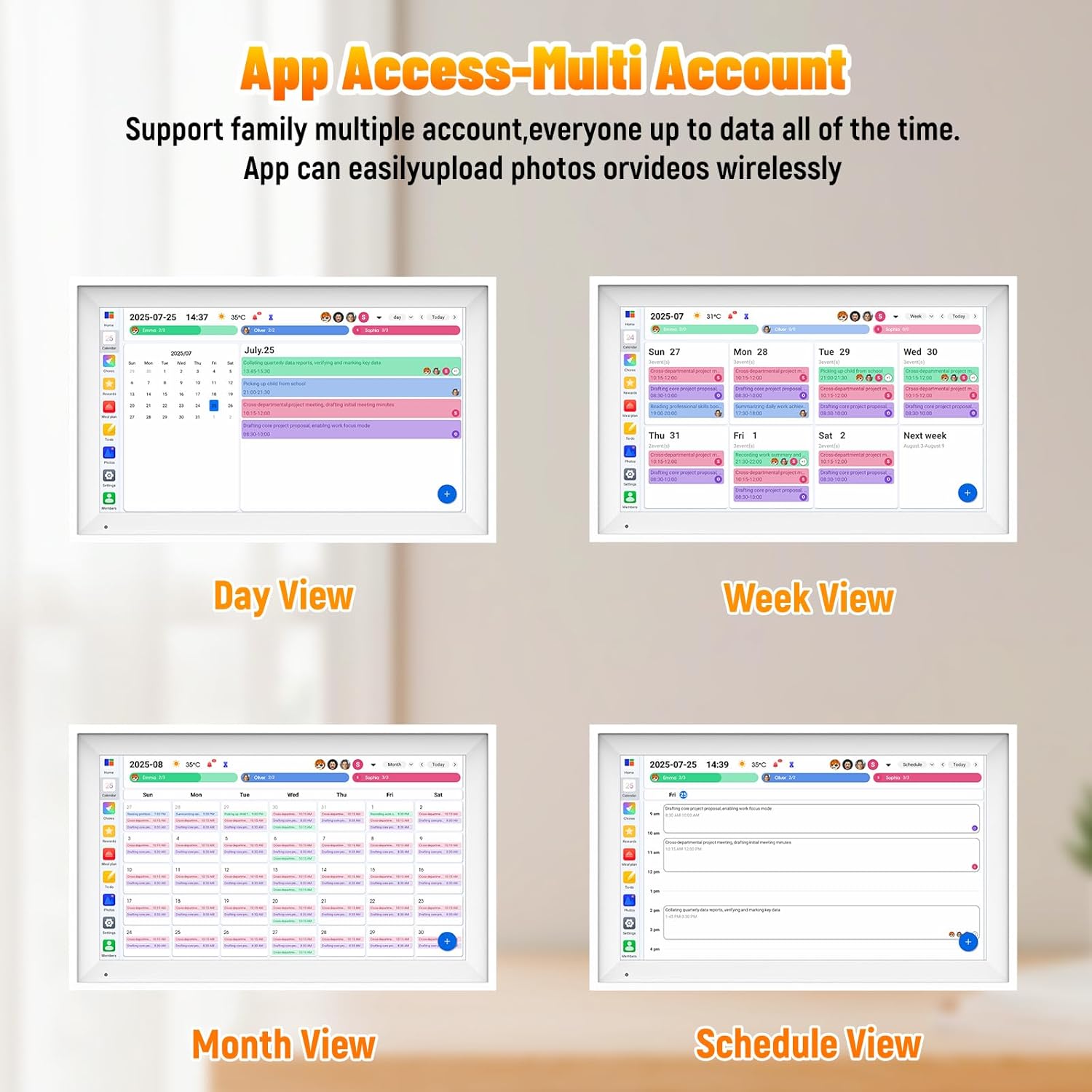 AEEZO Wifi15.6" Smart Digital Calendar – 1920×1080 Interactive Touchscreen Family Planner & Calendar with Chore Chart & Meal Planner, Wall-Mountable,White+Plastic Frame