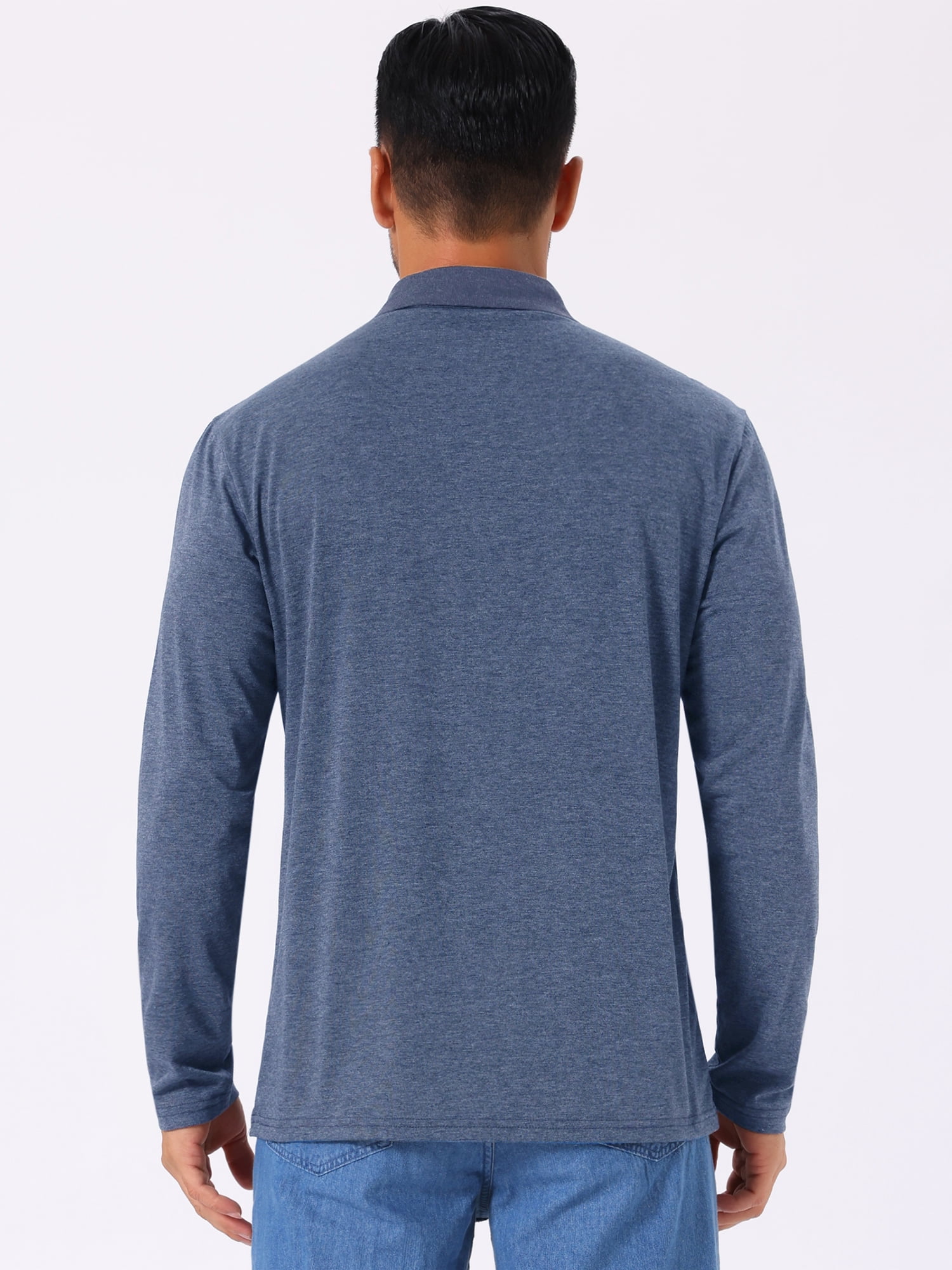 DARING DIVA Men's Contrast Button Collared Long Sleeves Golf Polo T-Shirts XL Dark Blue