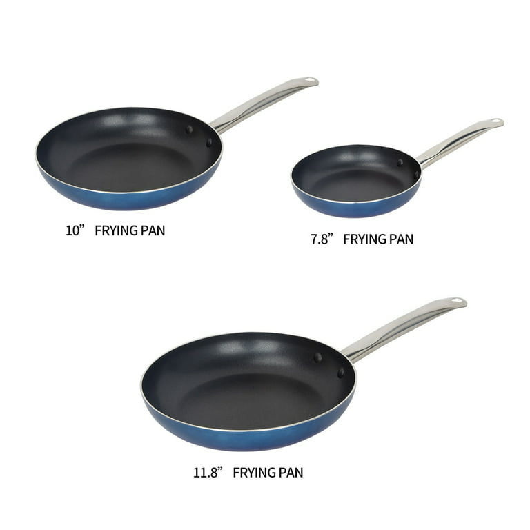 Nonstick 3 Piece Kitchen Frying Pan Set 7.8, 10, & 11.8 Inch Induction  Dishwasher Oven Safe
