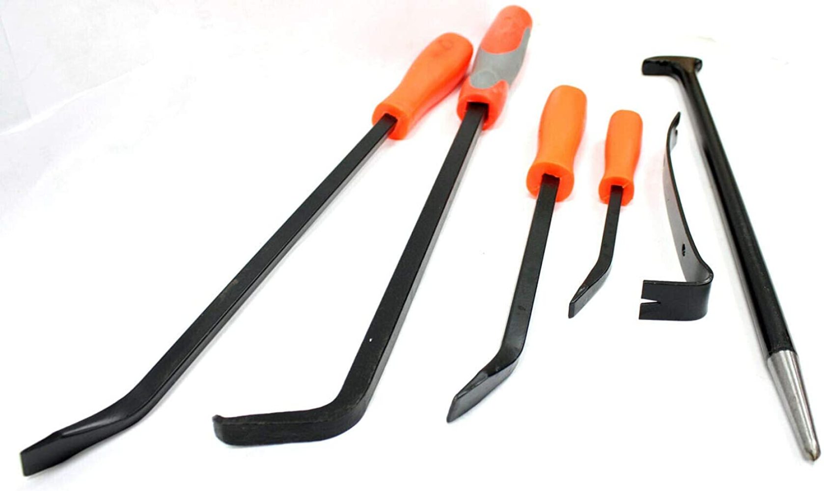 MilcTabe 6Pc Mechanic Pry Bar Tools Set Flat Curved Heel Bars for