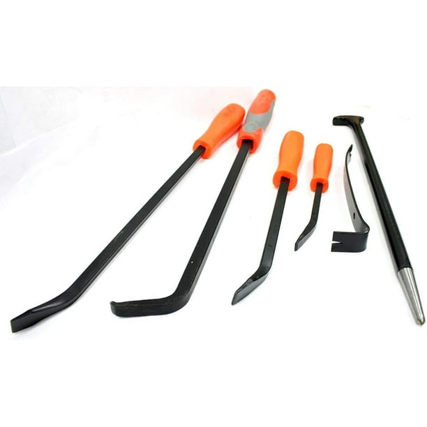 MilcTabe 6Pc Mechanic Pry Bar Tools Set Flat Curved Heel Bars for Prying or Lifting job/good