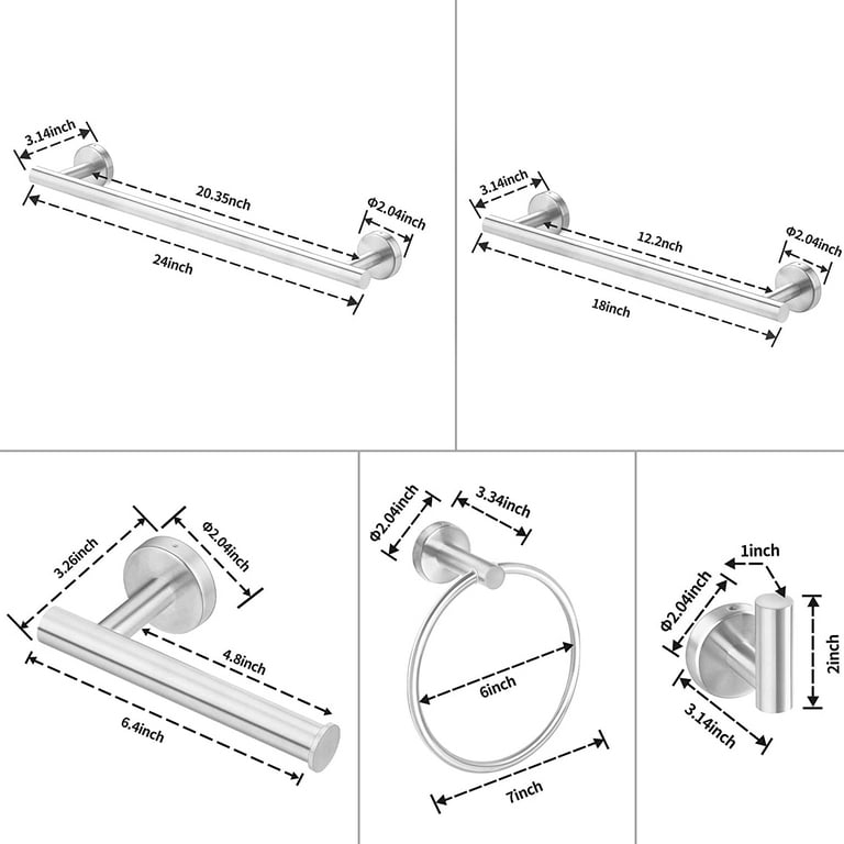 6 Piece Stainless Steel Bathroom Towel Rack Set, Wall Mount Bathroom  Accessories Kit, Silver