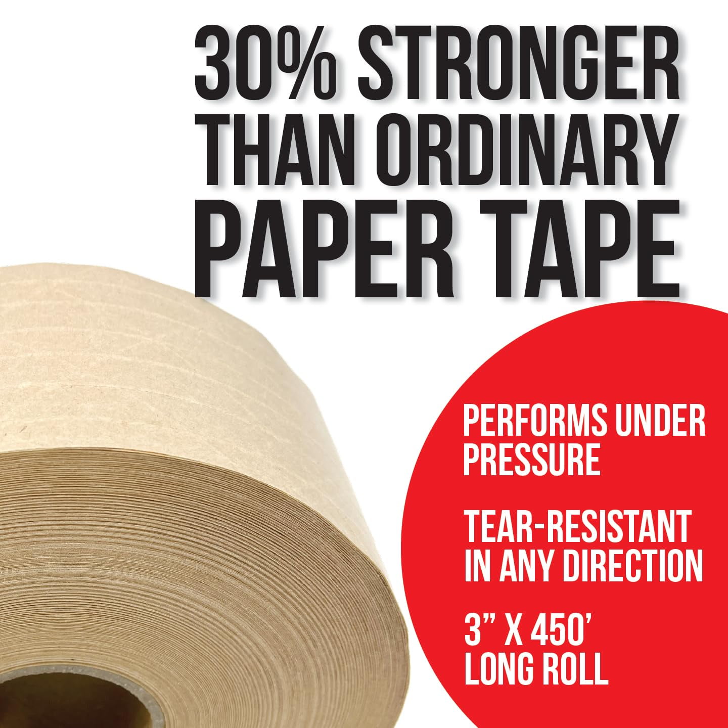 LAUCO 3" x 450' Gummed Paper Tape – Water Activated Kraft Packing Tape for Shipping & Heavy Duty Packaging – Tamper Evident Brown Gum Tape with Fiberglass Support – 10 Rolls, Biodegradable