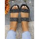 thumbnail image 3 of Women Rhinestone Decor Double Strap Flat Sandals, Brown Slide Sandals, 3 of 4