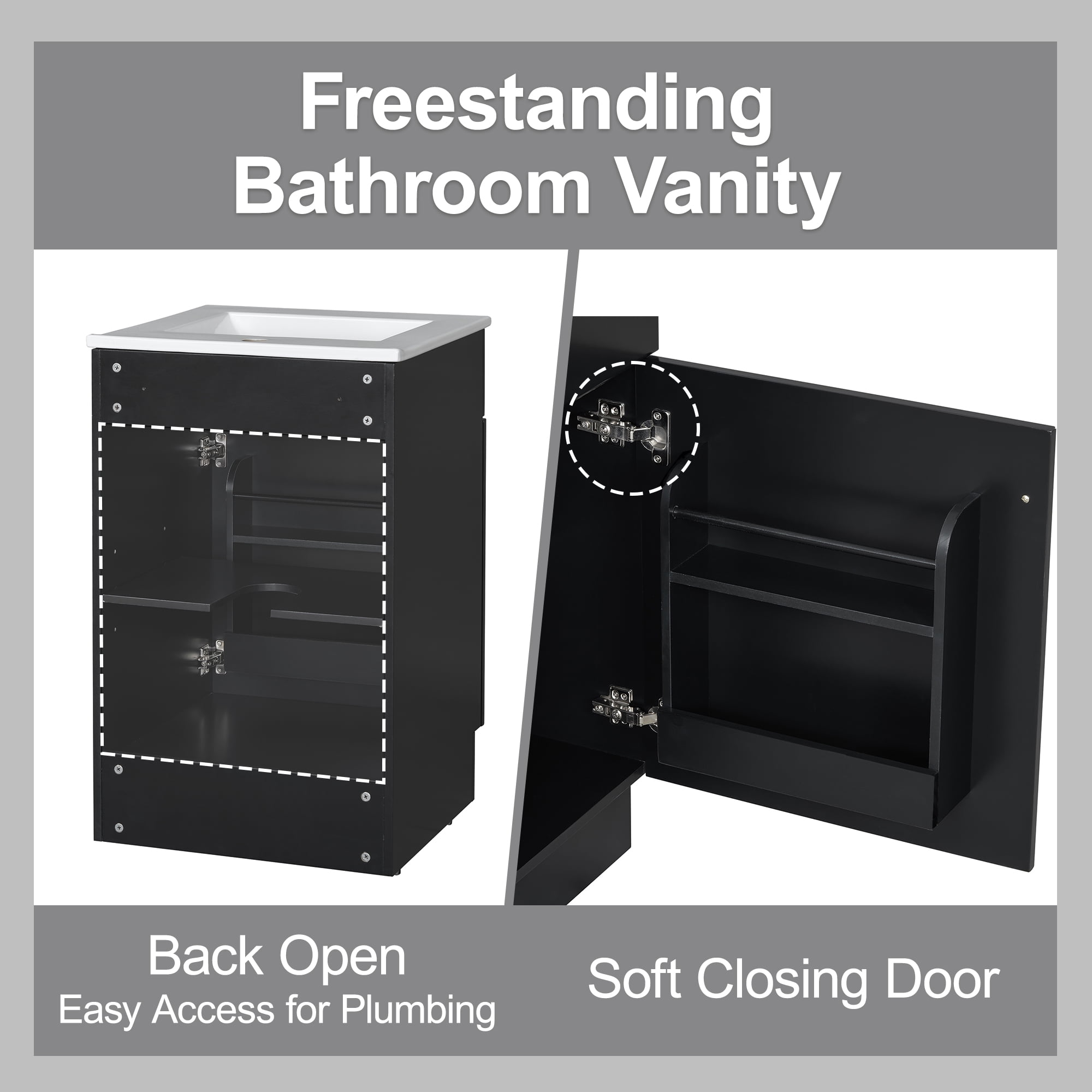 Euroco 20" Bathroom Vanity with Sink, Vanity Cabinet with Door Shelf and Adjustable Shelf