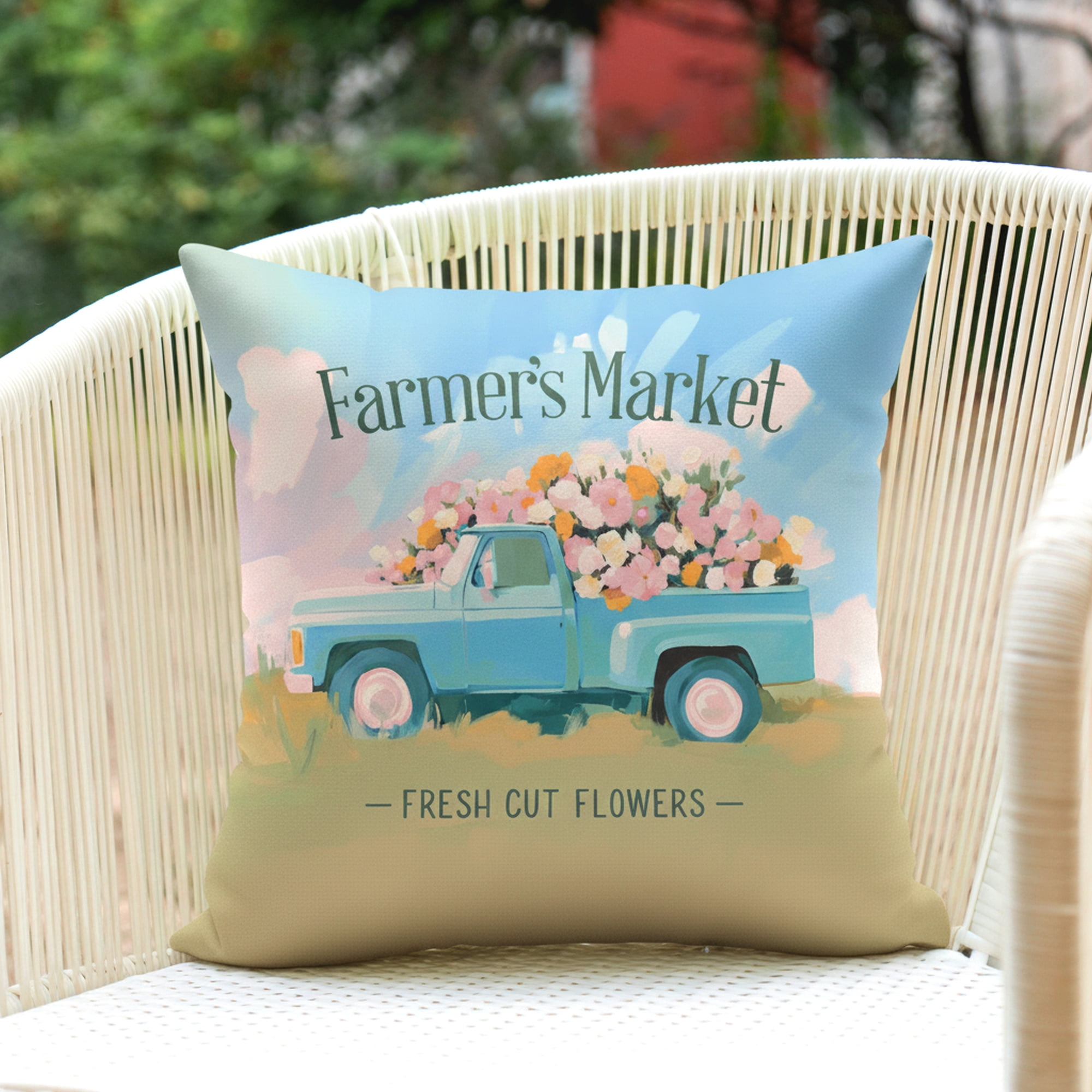 Mainstays 16 in x 16 in Blue Truck Outdoor Pillow, Multi-color