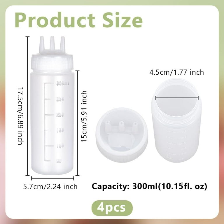 4Pcs 3 Hole Squeeze Condiment Bottles 10oz/300ml Plastic Squeeze Bottles Salad Dressing Container Sauces Squeeze Bottles for Sauce Oil Vinegar Ketchup Mustard Salad Dressing Accessories