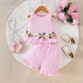 thumbnail image 2 of VUHXZWAF Girls Summer Outfits Sleeveless Floral Ruffle Hem Tops and Shorts Kids Short Sets Size 2-3 Years, 2 of 4