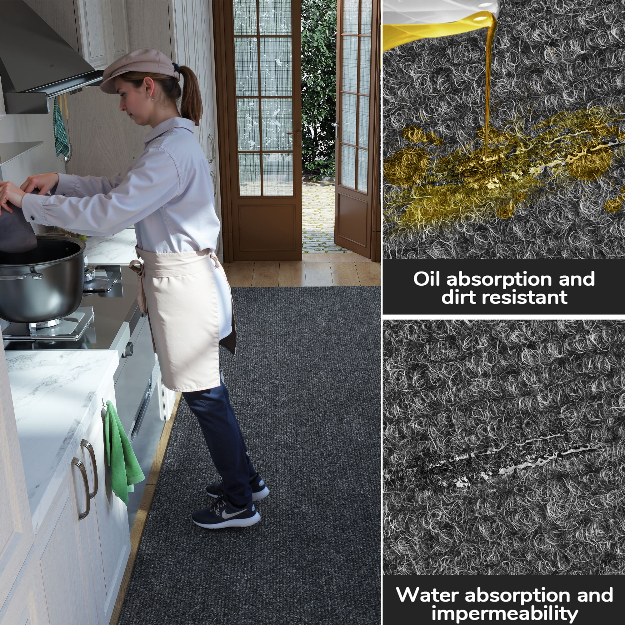 OVYEOFR 3ft x 10ft Non-Slip Runner Rug – Heavy Duty Rubber Backing, Indoor Outdoor Utility Mat for High-Traffic Areas Entryway, Kitchen, Corridor, Grey
