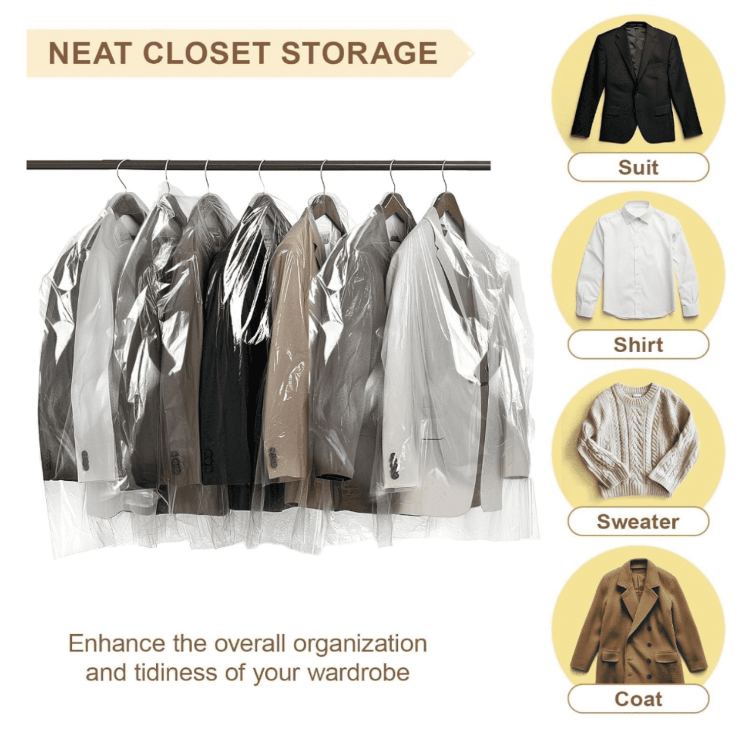 Clear Clothes Covers Plastic Garment Bags Dry Cleaner Bags Plastic Clear Dry Cleaning Bags for Hanging Clothes Storage