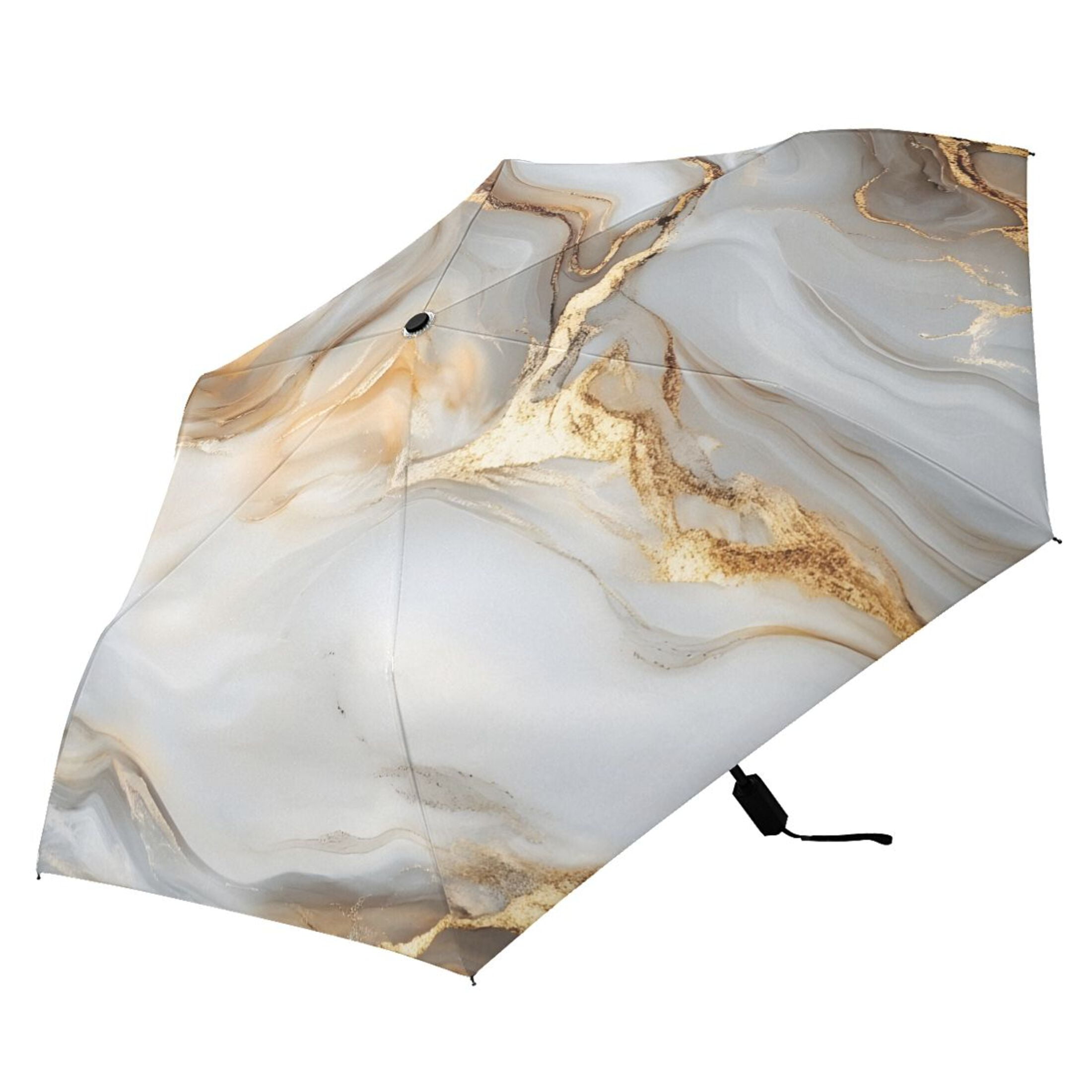 ALAZA White Gold Marble UPF 50+ Compact Folding Umbrella for Rain Travel Umbrella Packable