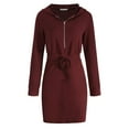 thumbnail image 2 of Femmes à Capuche Robe à Fermeture Éclair Manches Longues Taille Cordon de Mode Hoodie de Couleur Unie Robes de Pull, 2 of 9