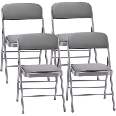 WDZS 4 Pack Folding Chairs with Fabric Padded Cushion and Back Commercial Grade Metal Chairs with Fabric Cushion for Home and Office for Indoor and Outdoor Events Vinyl Gray