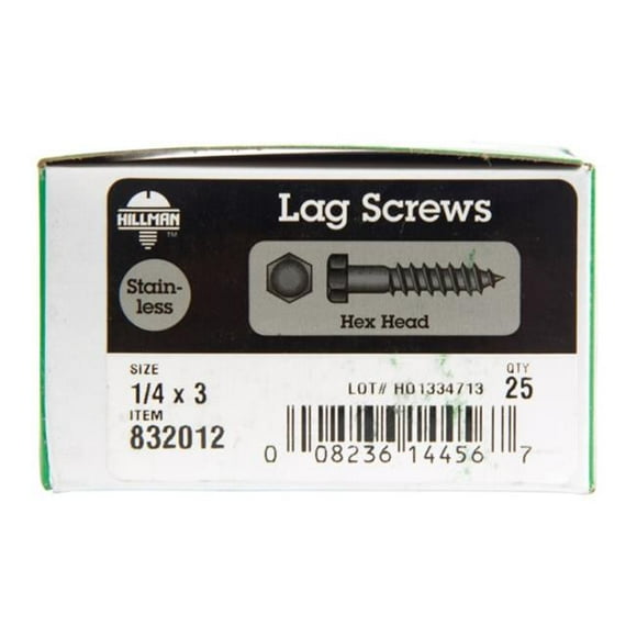 Hillman 832012 0.25 x 3 in. Hex Head Lag Bolt Stainless Steel