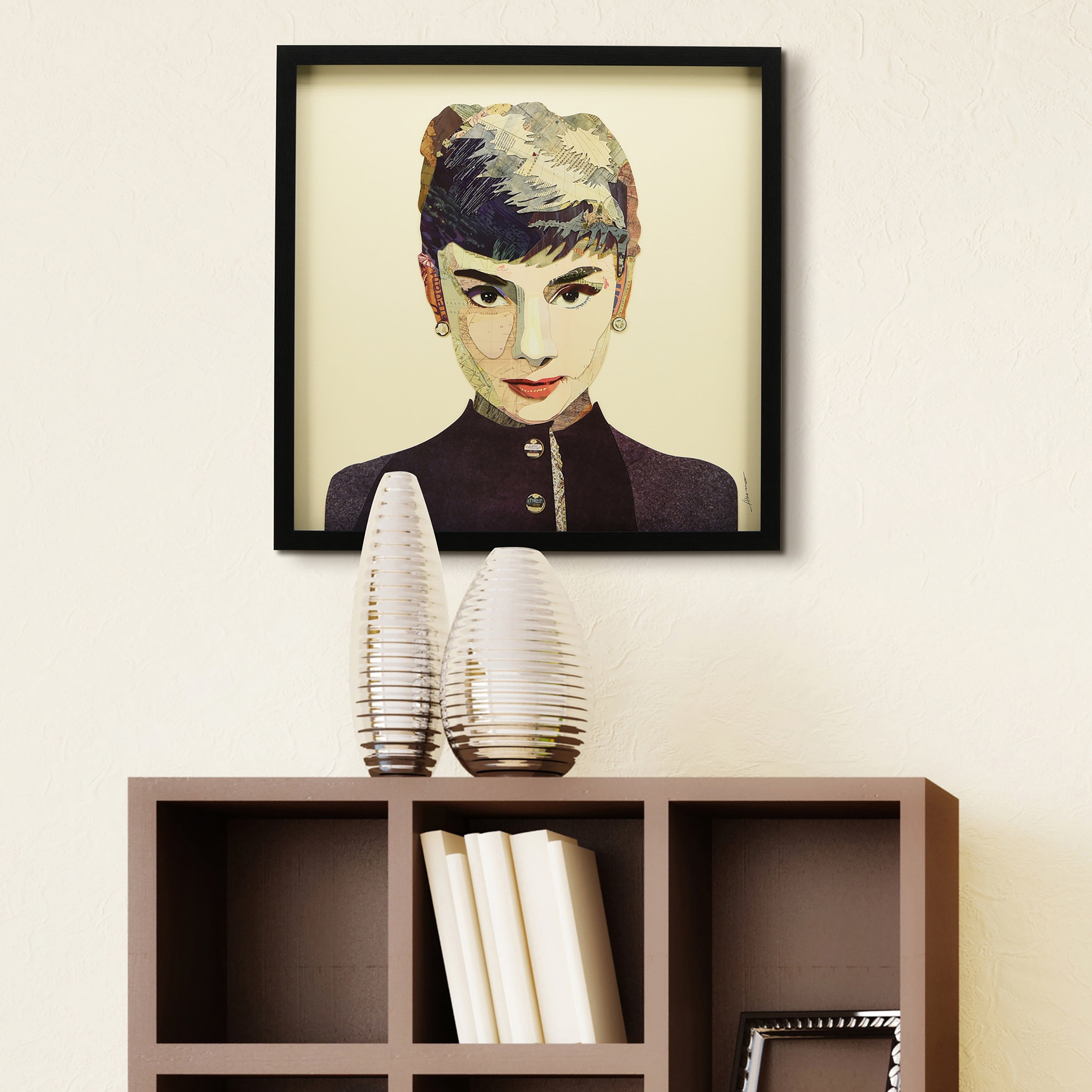 "Audrey" Dimensional Collage Framed Graphic Art Under Glass Wall Art