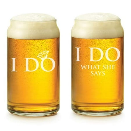 

Set of 2 Glasses Anniversary Vow Renewal I Do What She Says Funny Bride And Groom Wedding Toasting Anniversary Engagement (16 oz Beer Can)