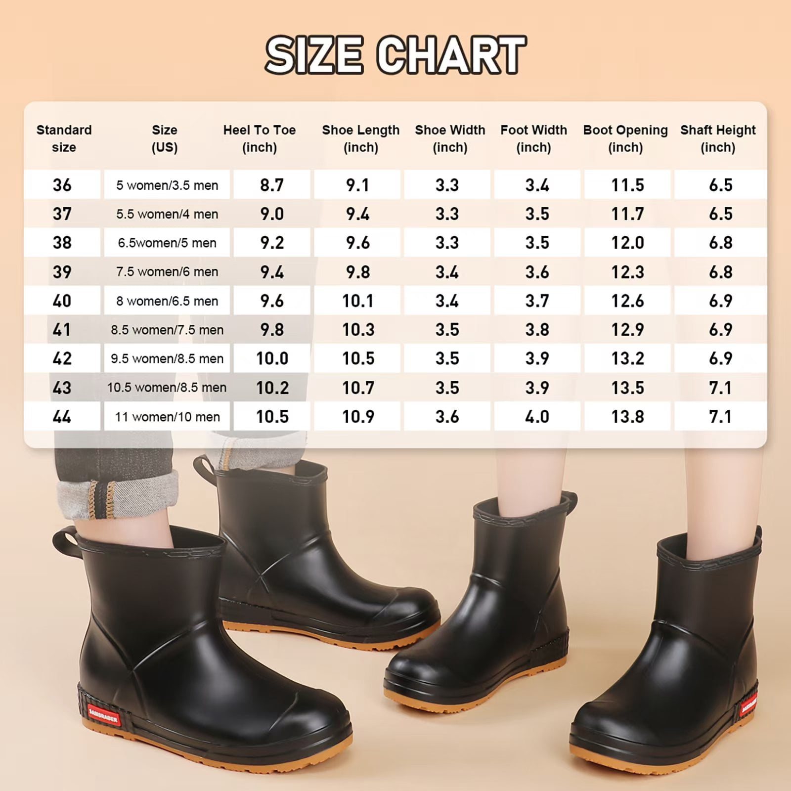 Rain Boots Women and Men Superior Anti-Slip Waterproof Rubber Boots Casual Chealsea Classic Ankle Boots Durable Rain Shoes Mud Rubber Booties for Work PVC Garden Shoes for Sailing Fishing and Camping
