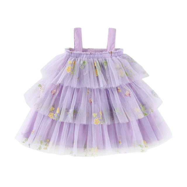 Robe Fille Volant Robe Fille Tulle Robes d'Été Fille Robe Fleur Fille Vêtements Bébé Fille Été 18-24 Mois Mode Fille