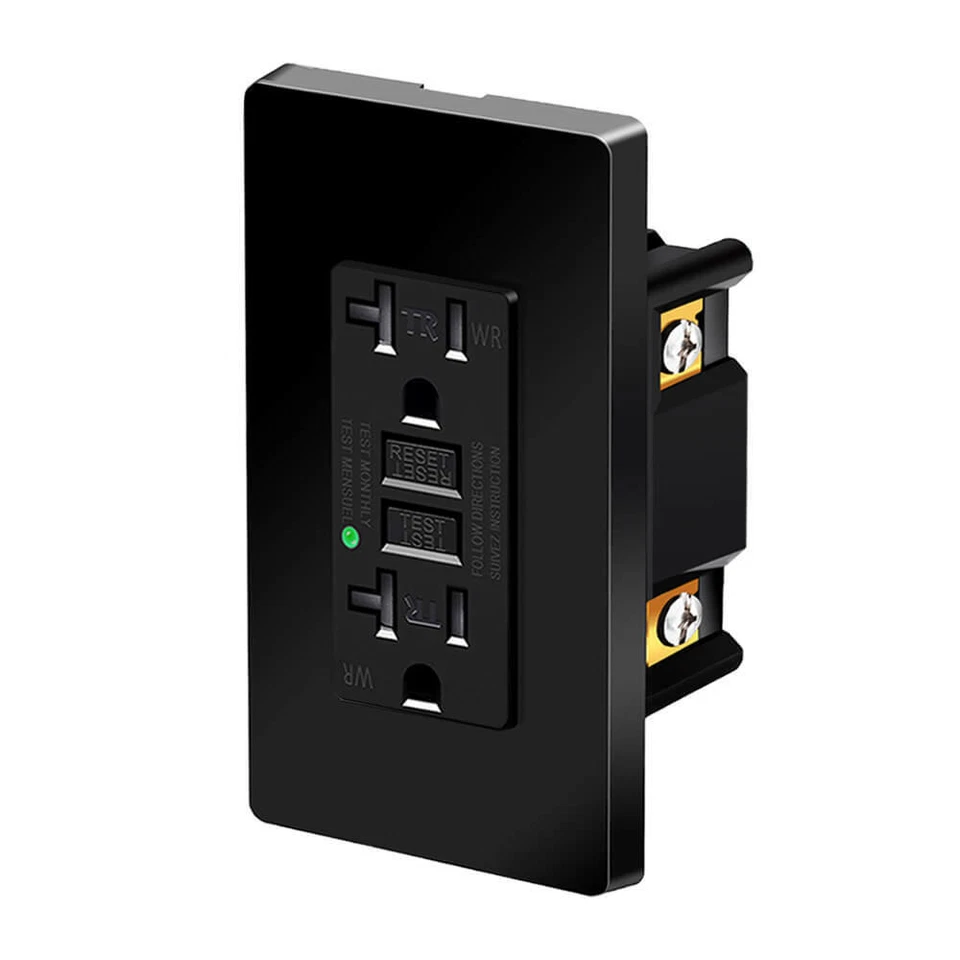 CIRCLE- 20 Amp Ground Fault Receptacle Gfci Gfi Outlet Black With Decorative Wall Plates