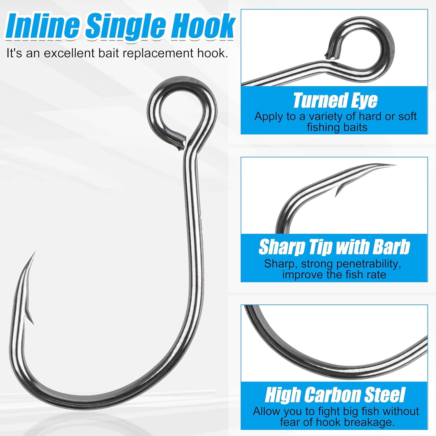 170pcs Inline Single Hooks Kit Single Replacement Inline Circle Hooks with Split Rings for Hard Lures Baits Freshwater Saltwater Fishing Tackle