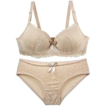 Xdegoge Bras for Women Lace Bra and Panty Set Sexy Bra and Panty Sets Push Up Bra Set Sling Bra Summer Thin Sexy Bra Underwear Beige M Sujetadores Sin Varillas Para Mujer Flash Deals