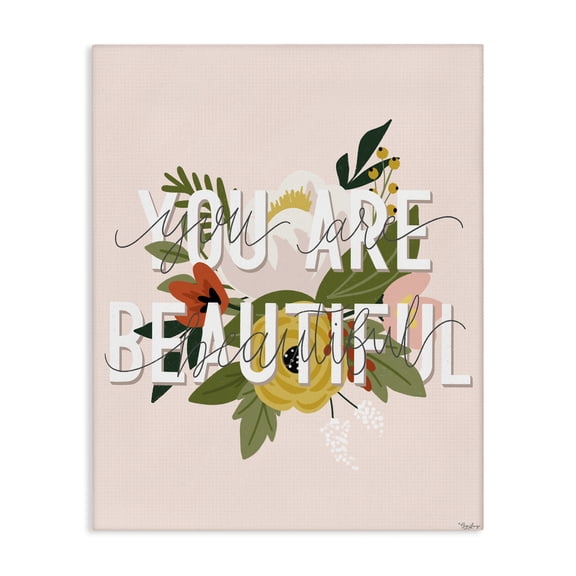 Stupell Industries Bohemian You Are Beautiful Pink Flower Canvas Art, 16 x 20, by Gigi Louise