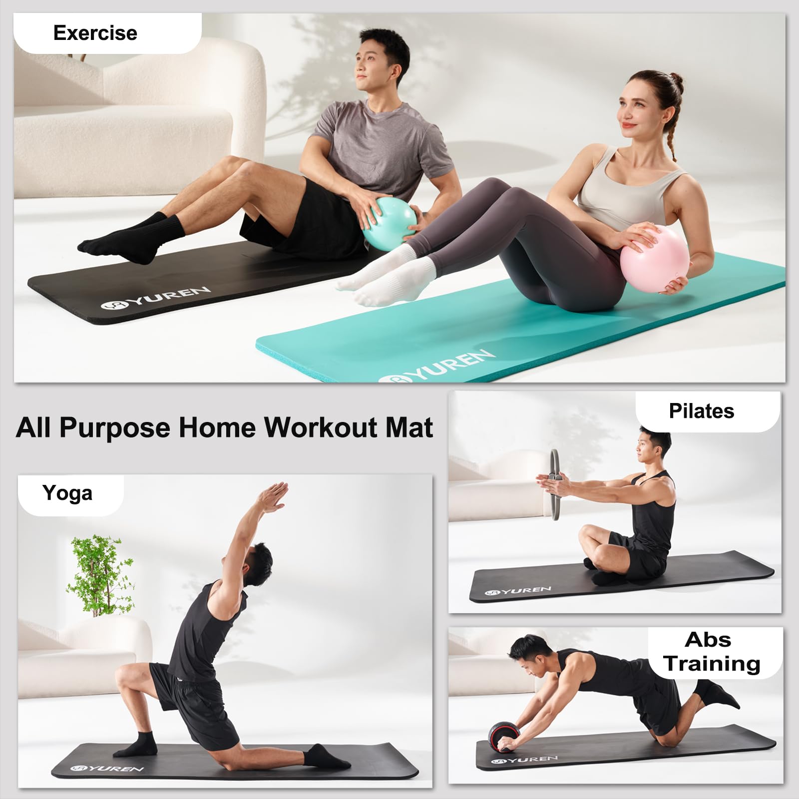 YR Yoga Mat, 76" x 24" High-Density Foam, Black photo 7