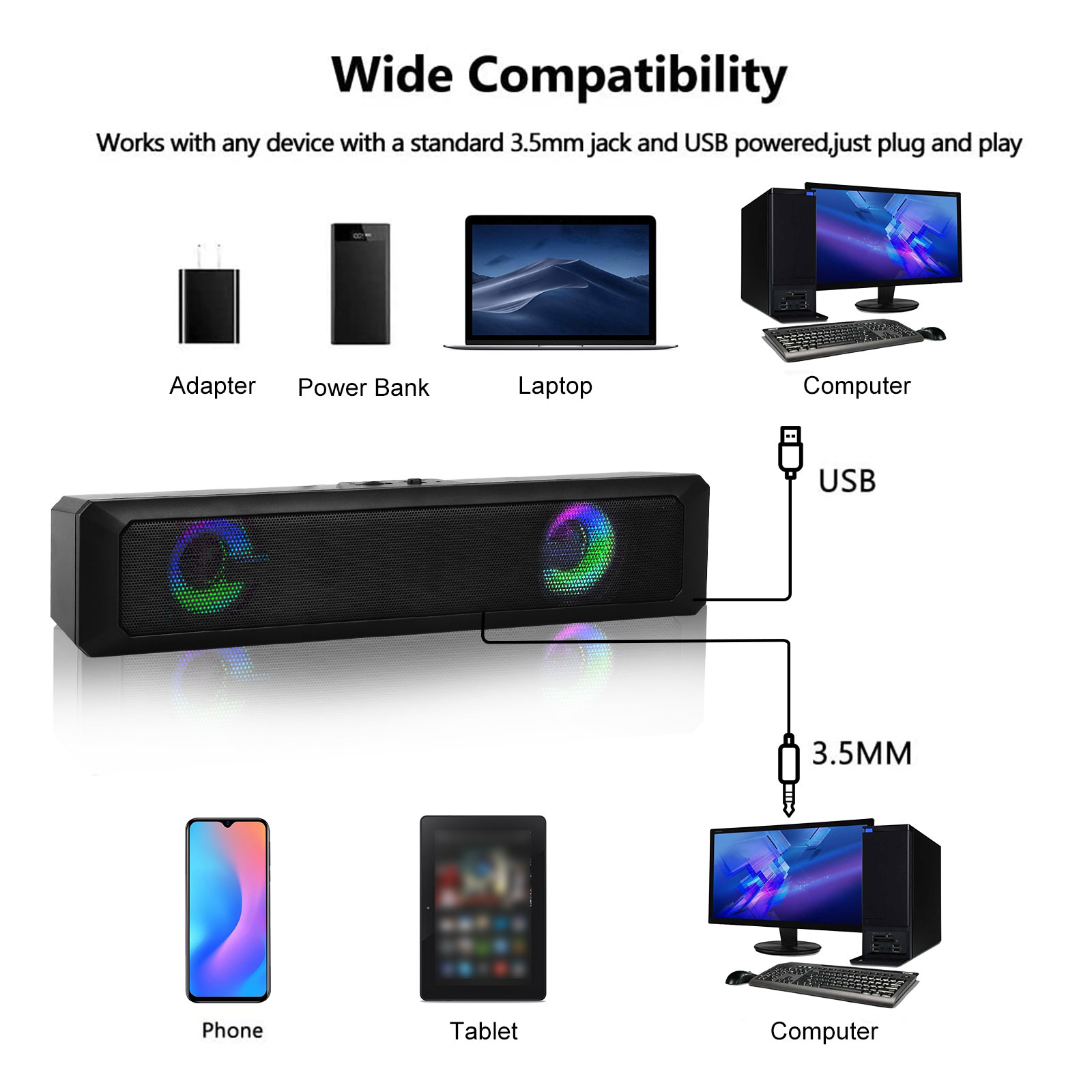 Tsv Sound Bar Wired And Wireless Home Theater Tv Bluetooth Speaker With Display Screen 3d Surround Sound Speaker Bar 2 X 5w Mini Sound Bar Built In Subwoofers For Phones Tablets Pc Desktop Walmart Com