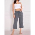 thumbnail image 2 of Women Capris Pants High Waist Drawstring Comfy Casual Pants Casua Loose Trousers Buttons Trim with Pockets Dark Gray XXL, 2 of 8