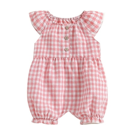 

Loalirando Baby Girls Romper Plaid Fly Sleeve Elastic Round Neck Jumpsuits
