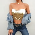 thumbnail image 3 of WHLBF Women's Clearance Top Summer Crop Satin Bustier Top Chain Strap Casual Padded Lingerie Gold M(M), 3 of 6