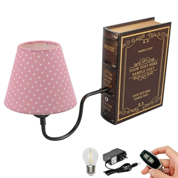 Kiven Cordless Bookshelf Lamp, 1-Light Rechargeable Bookcase Lighting with Pink Fabric Lampshade, Farmhouse Decorative Bookend, Cordless Bookshelf Sconce for Bedside Bookshelf Home Decor DZ0031